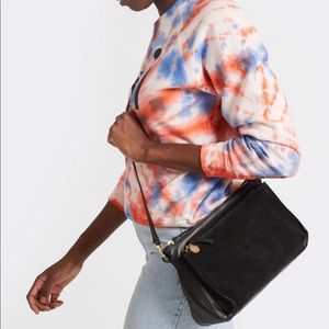 Clare V Black Leather Suede Gosee Clutch Crossbody